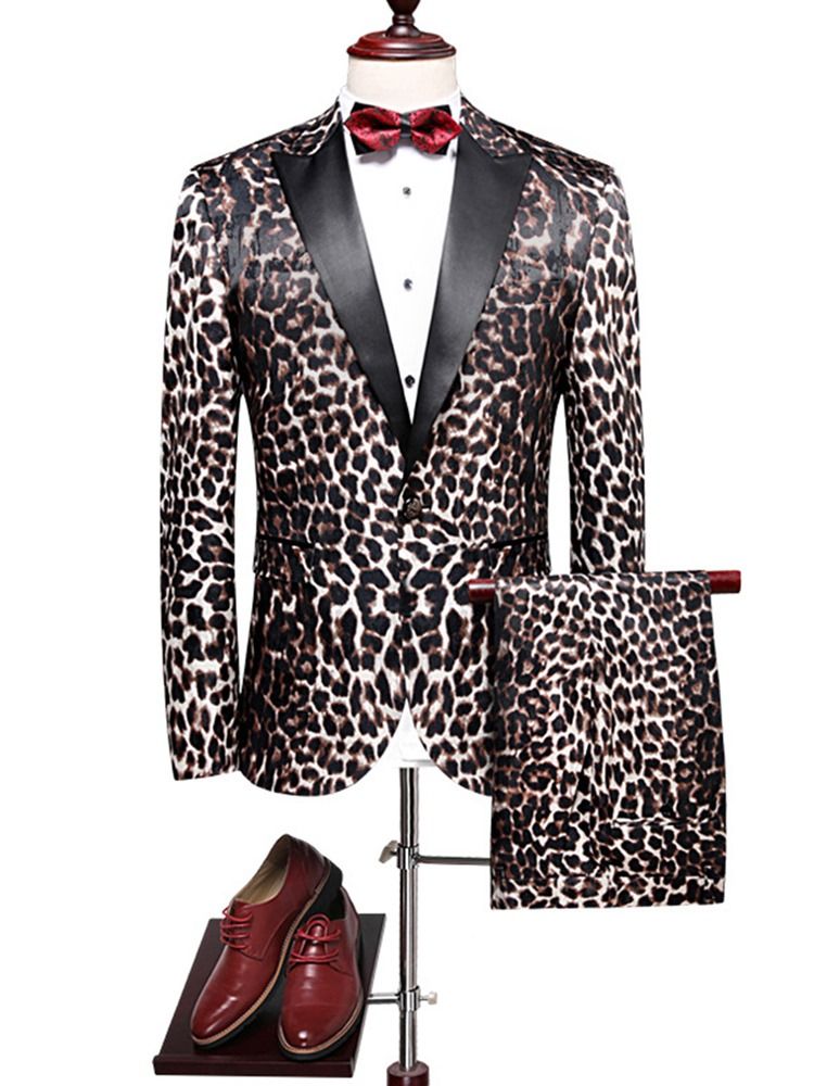 Leopardprint Patchwork Slim Fit Blazer-Dresser For Menn