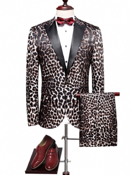 Leopardprint Patchwork Slim Fit Blazer-Dresser For Menn