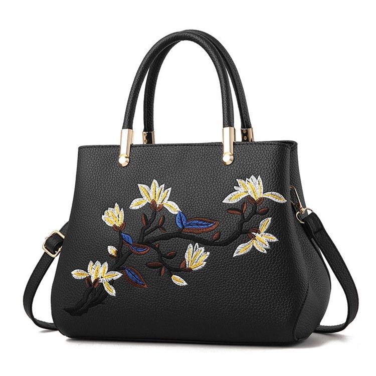 Pu Blomsterbroderi-Tote Bags