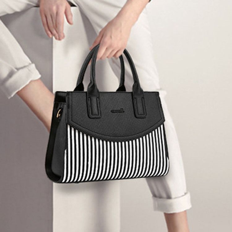 Pu Stripe Color Block Square Tote Bags