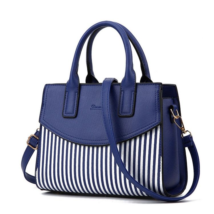 Pu Stripe Color Block Square Tote Bags