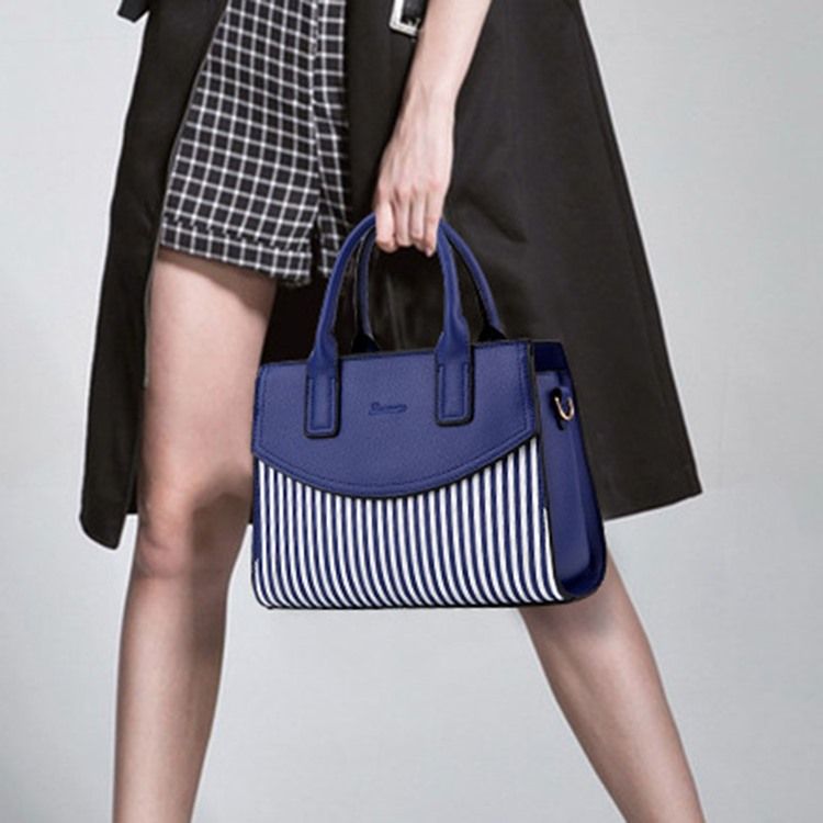 Pu Stripe Color Block Square Tote Bags