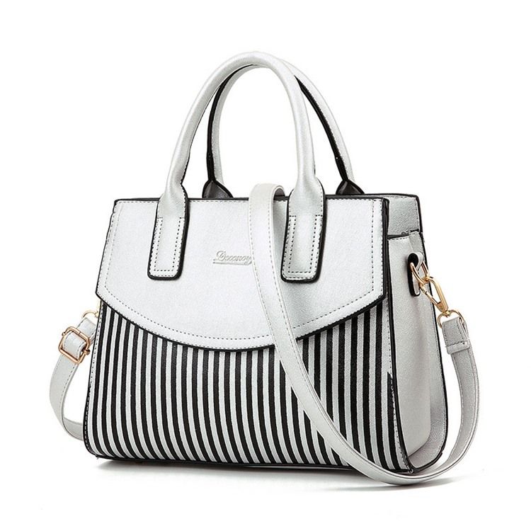 Pu Stripe Color Block Square Tote Bags