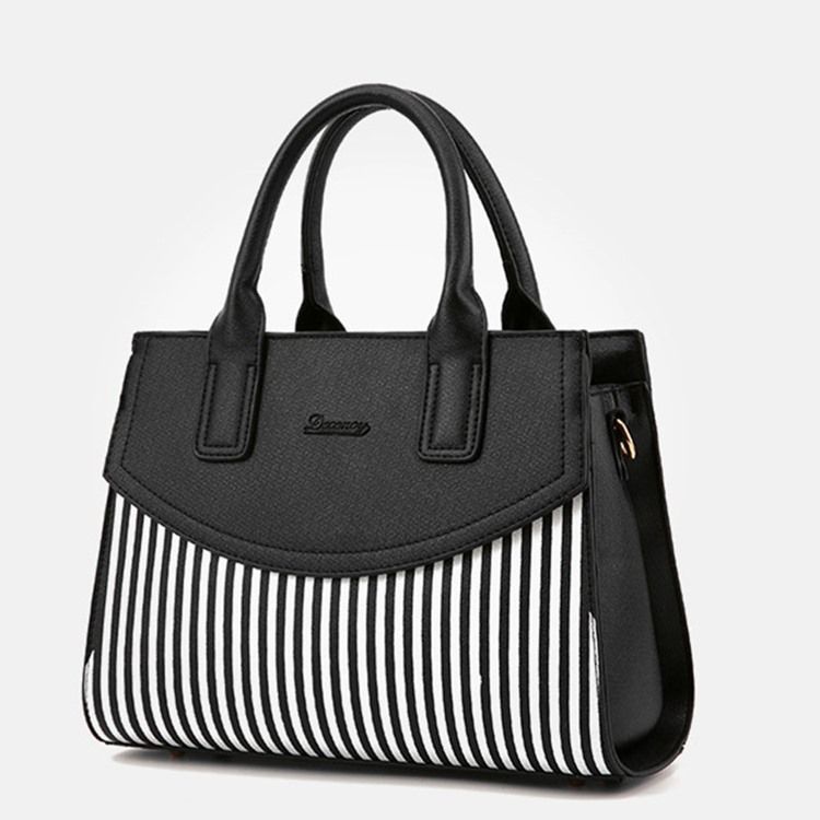 Pu Stripe Color Block Square Tote Bags