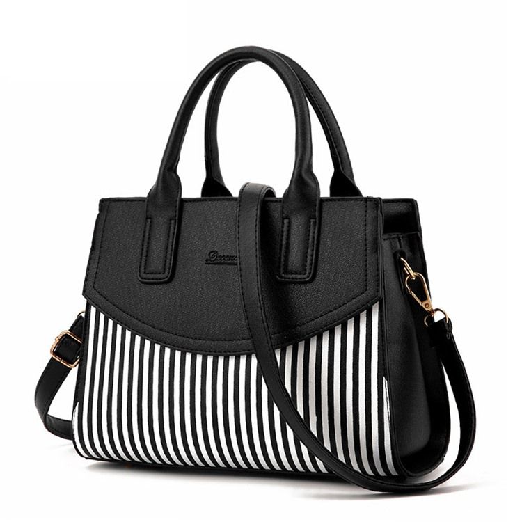 Pu Stripe Color Block Square Tote Bags