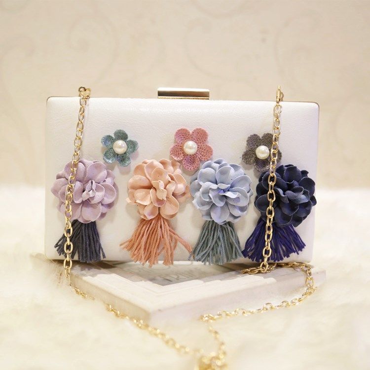 Floral Beads Rhinestone Decoration Clutch