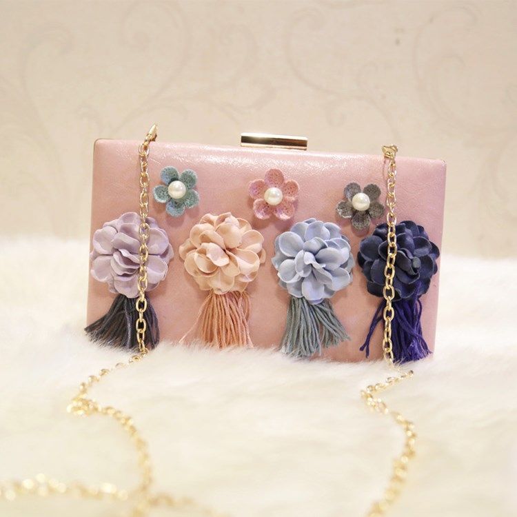 Floral Beads Rhinestone Decoration Clutch