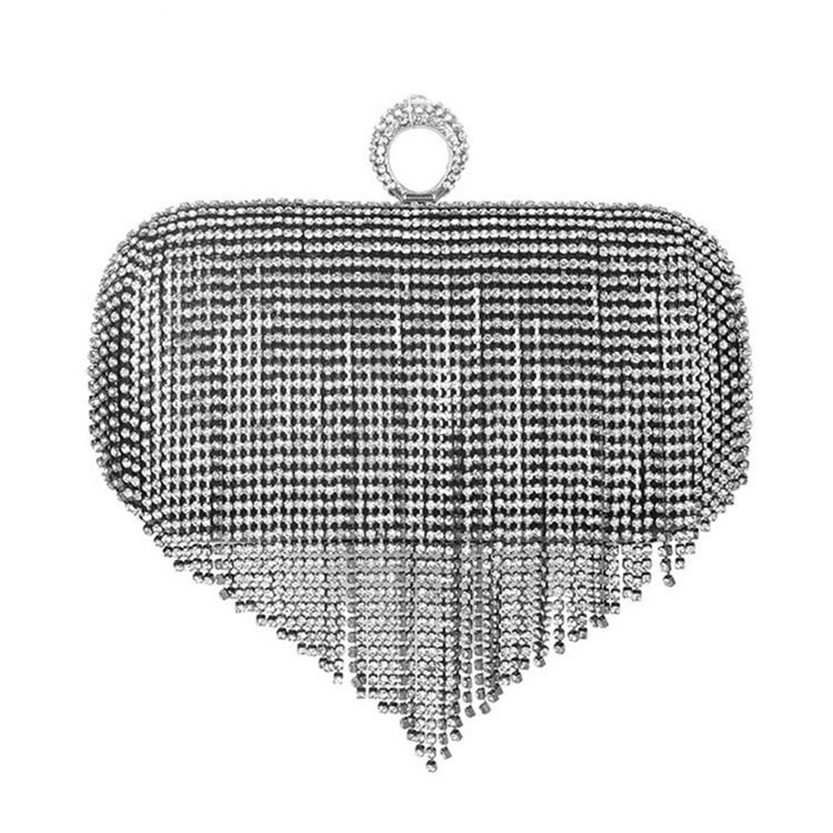 Fringe Rhinestone Allsidige Rektangulære Clutcher Og Kveldsvesker