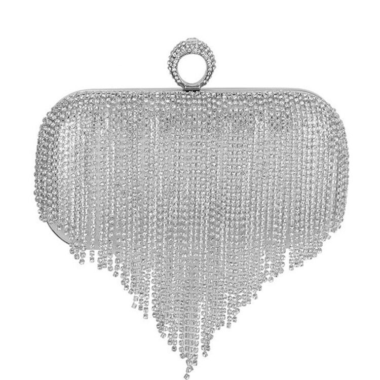 Fringe Rhinestone Allsidige Rektangulære Clutcher Og Kveldsvesker