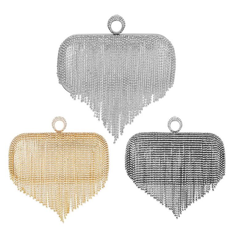 Fringe Rhinestone Allsidige Rektangulære Clutcher Og Kveldsvesker