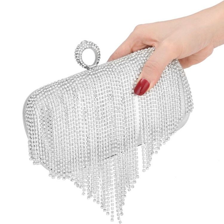 Fringe Rhinestone Allsidige Rektangulære Clutcher Og Kveldsvesker