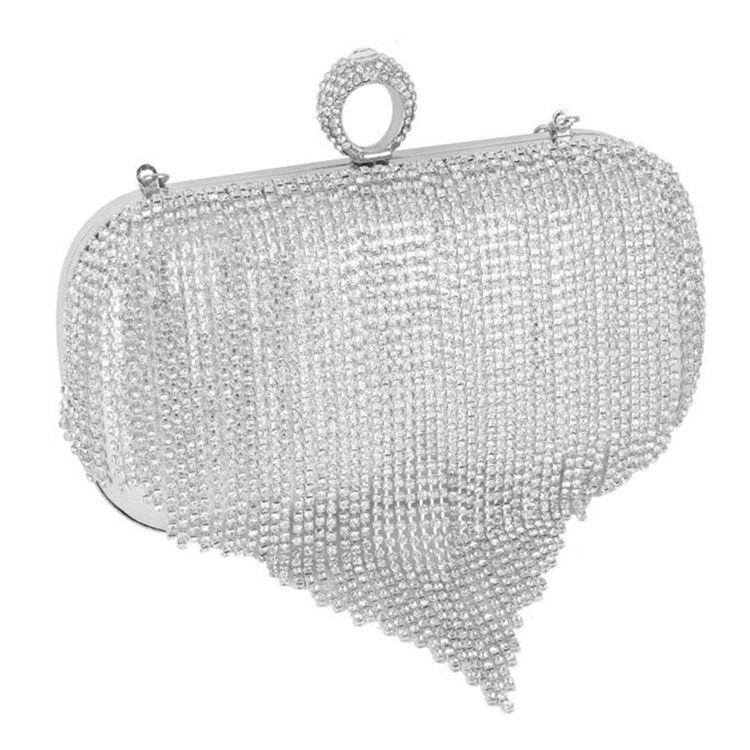 Fringe Rhinestone Allsidige Rektangulære Clutcher Og Kveldsvesker