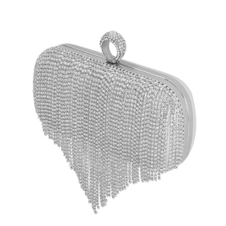 Fringe Rhinestone Allsidige Rektangulære Clutcher Og Kveldsvesker