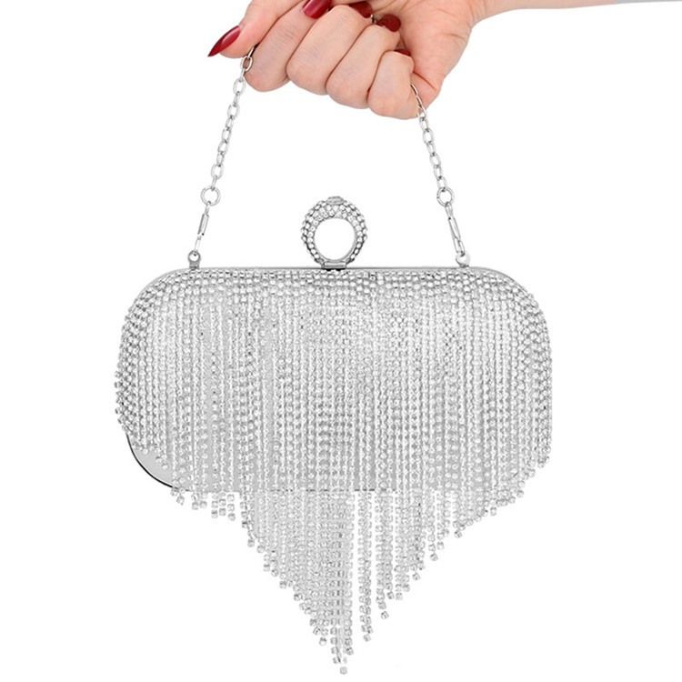 Fringe Rhinestone Allsidige Rektangulære Clutcher Og Kveldsvesker