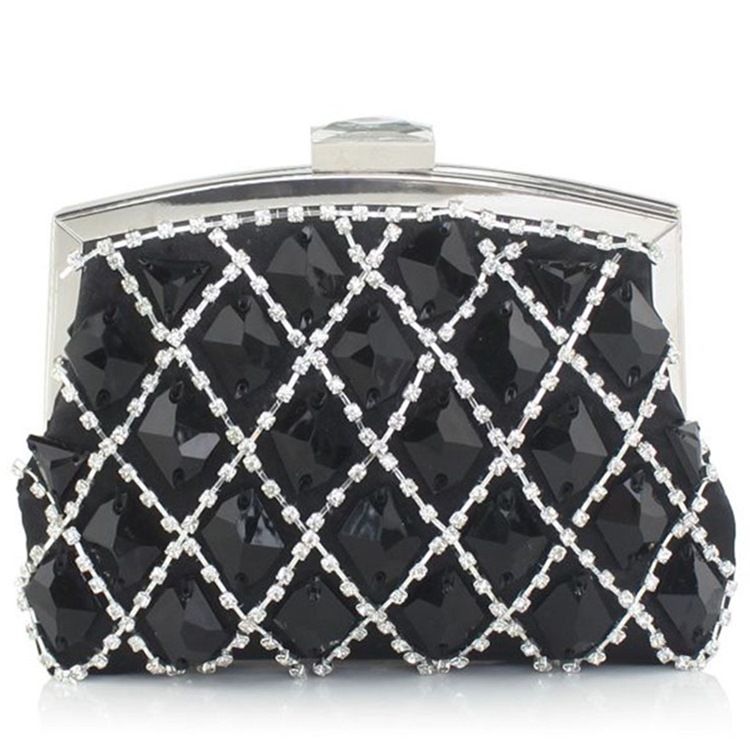 Noble Geometric Plaid Rhinestone Evening Clutch