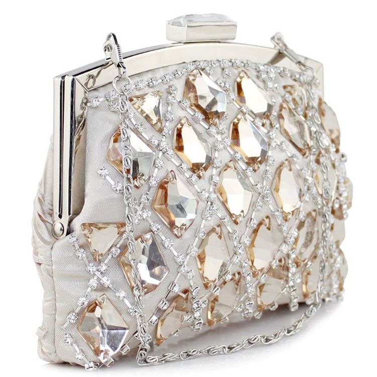 Noble Geometric Plaid Rhinestone Evening Clutch