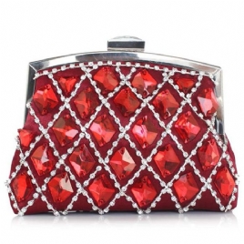 Noble Geometric Plaid Rhinestone Evening Clutch