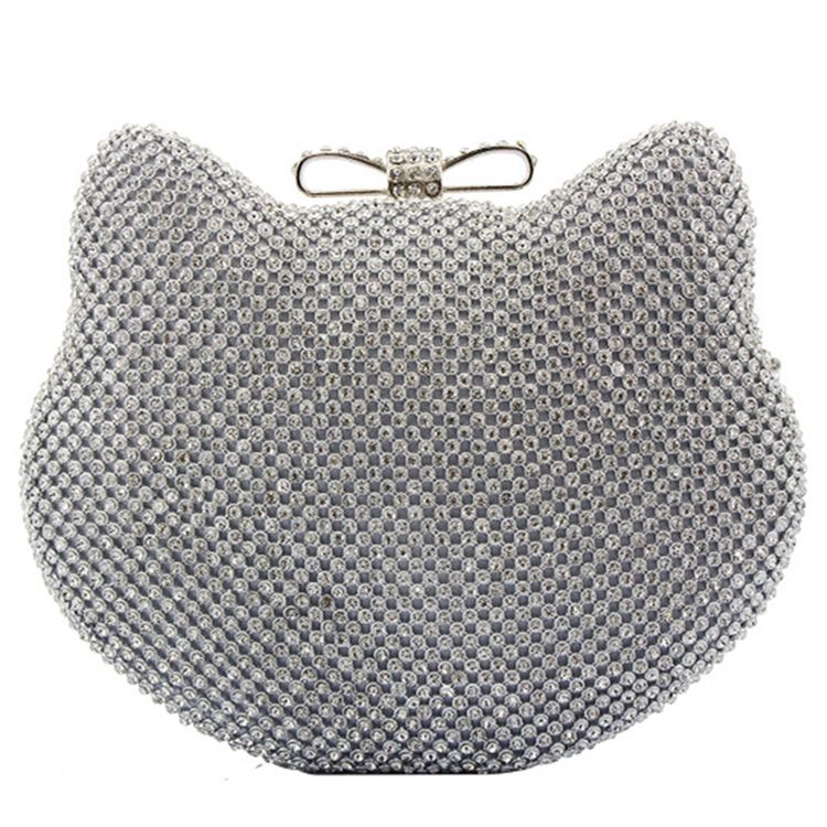 Shiny Diamante Cat Shape Evening Clutch