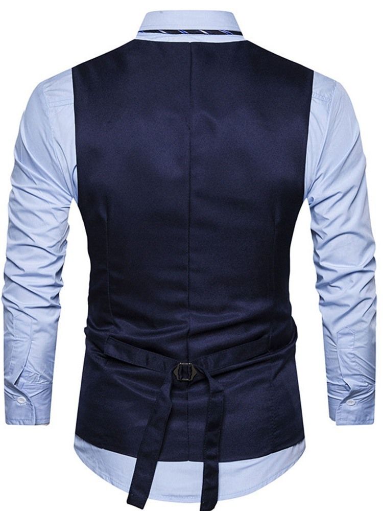 Button Color Block V-Hals Single-Breasted Menns Formell Vest