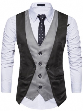 Button Color Block V-Hals Single-Breasted Menns Formell Vest