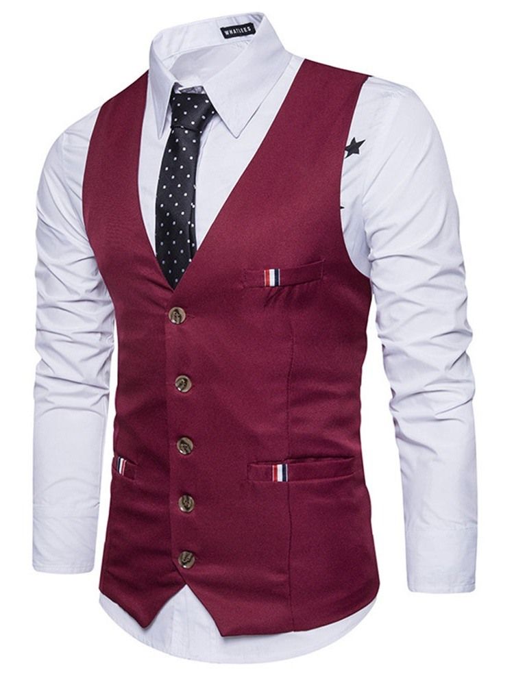 Button Single-Breasted Formell Vest For Menn