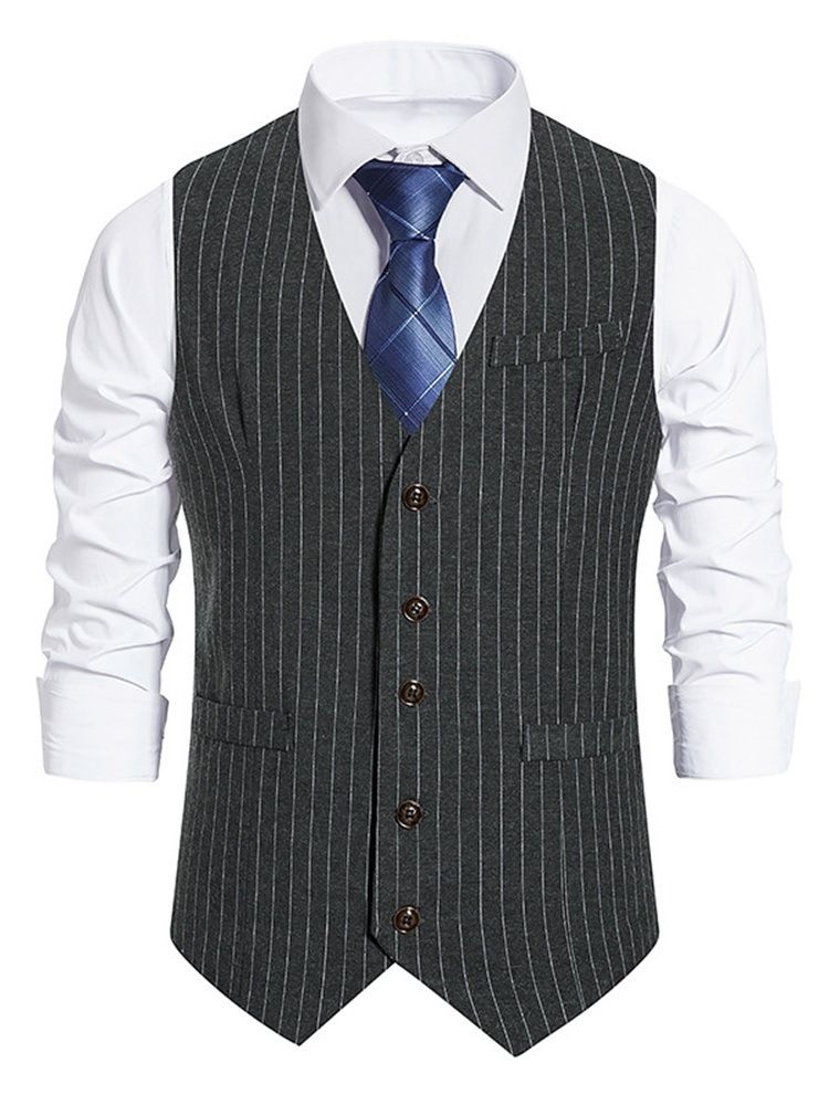 Button Stripe V-Hals Single Breasted Ol Vest