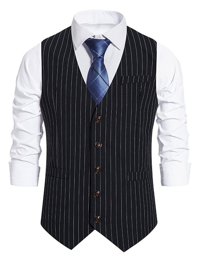 Button Stripe V-Hals Single Breasted Ol Vest