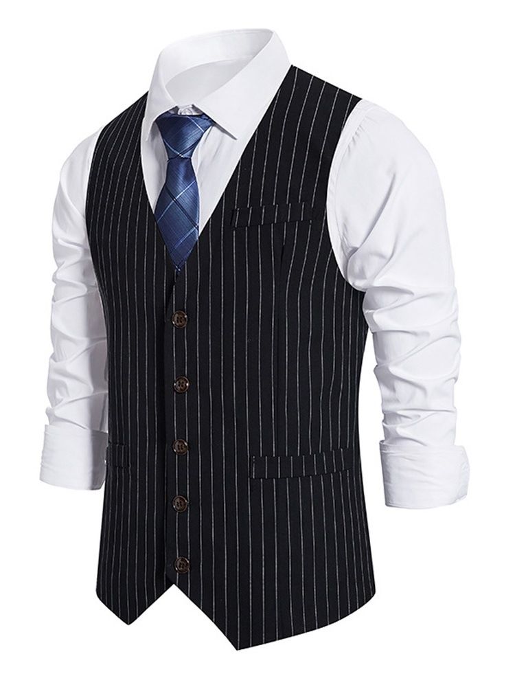 Button Stripe V-Hals Single Breasted Ol Vest