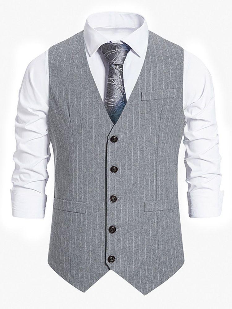 Button Stripe V-Hals Single Breasted Ol Vest