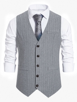 Button Stripe V-Hals Single Breasted Ol Vest