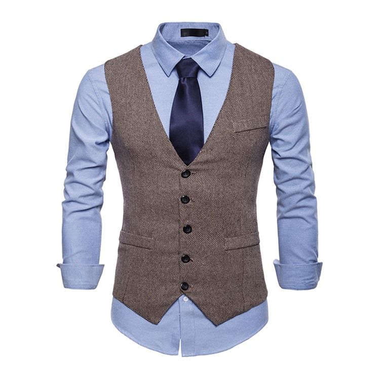 Enkel Lomme Enkeltbreasted Menn Casual Kjole Vest