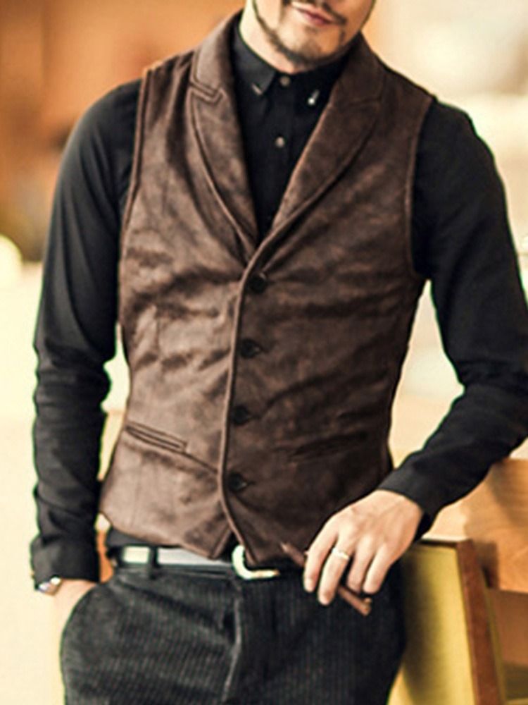 Lapel Button Enkelt-Breasted Vest For Menn