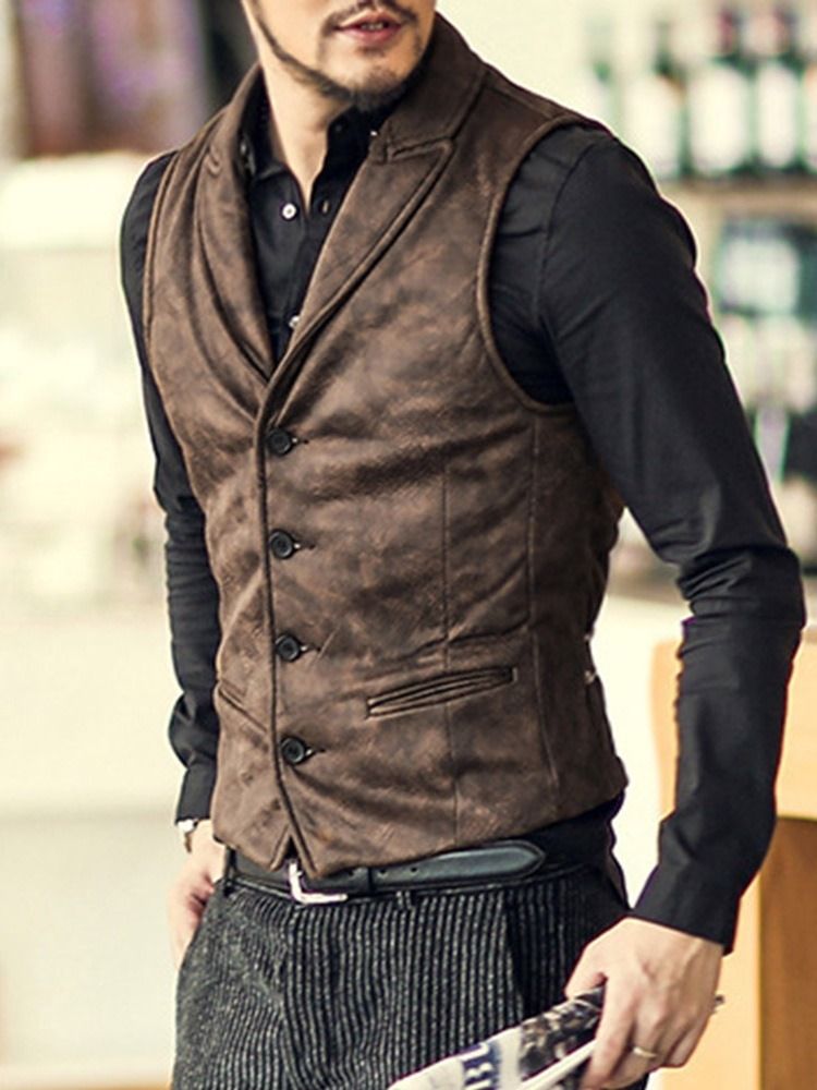 Lapel Button Enkelt-Breasted Vest For Menn