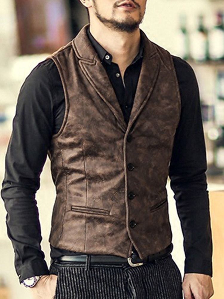 Lapel Button Enkelt-Breasted Vest For Menn