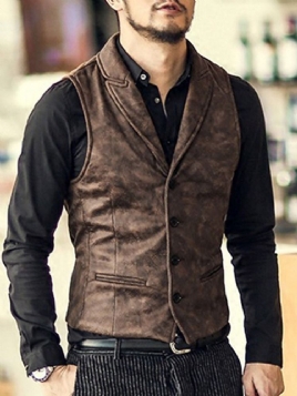 Lapel Button Enkelt-Breasted Vest For Menn