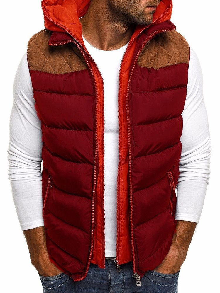 Patchwork Color Block Dobbeltlags Glidelås Uformelt Vest