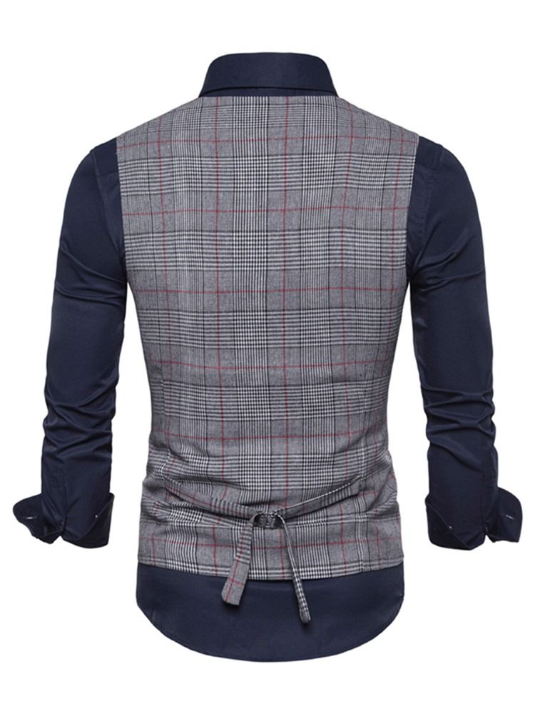 Rutet V-Hals Single-Breasted Menns Uformelle Vest