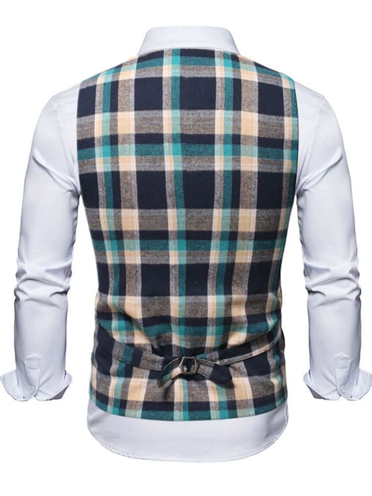 Rutet V-Hals Single-Breasted Vintage Vest