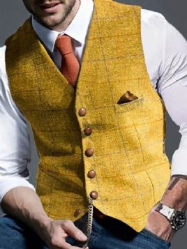 Rutete V-Hals Enkelt-Breasted Europeisk Vest