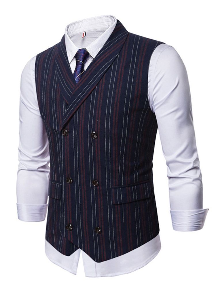 Stripe Button Double-Breasted England Vest