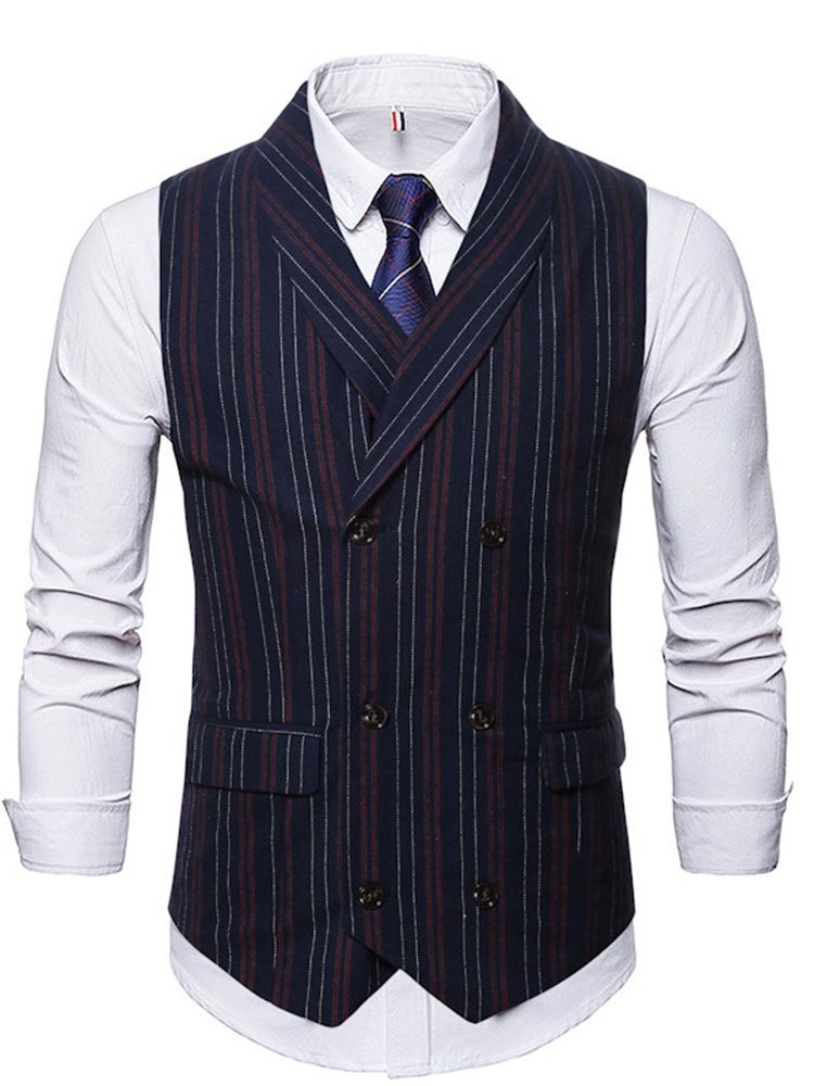 Stripe Button Double-Breasted England Vest