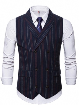 Stripe Button Double-Breasted England Vest