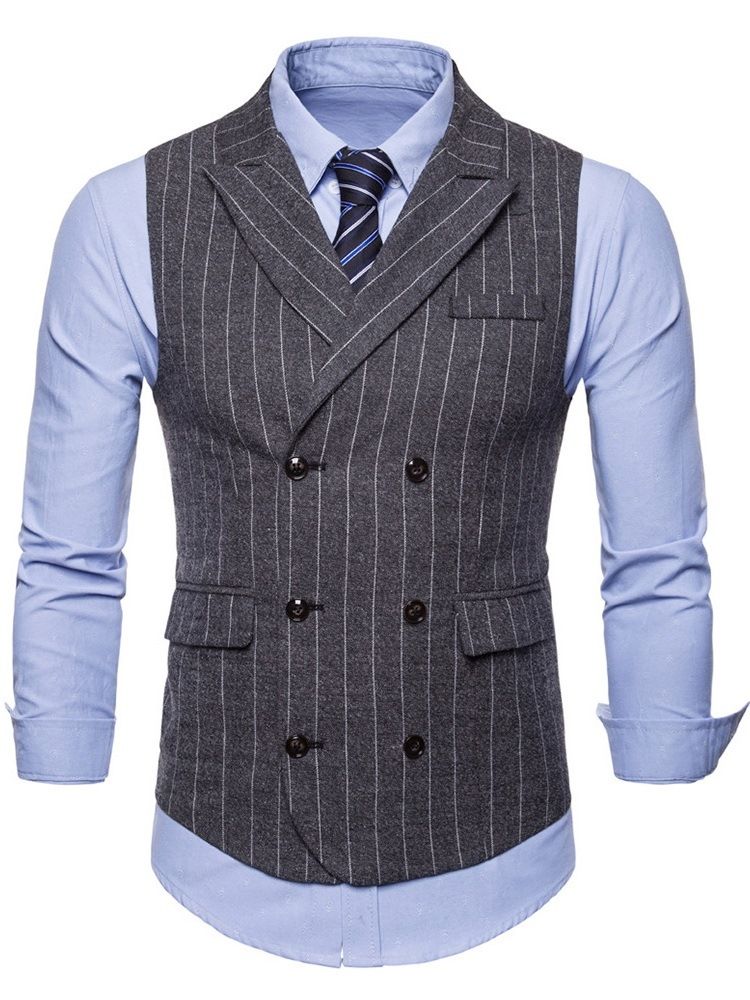 Stripete Doble Jakkeslag For Menn Casual Kjole Vest