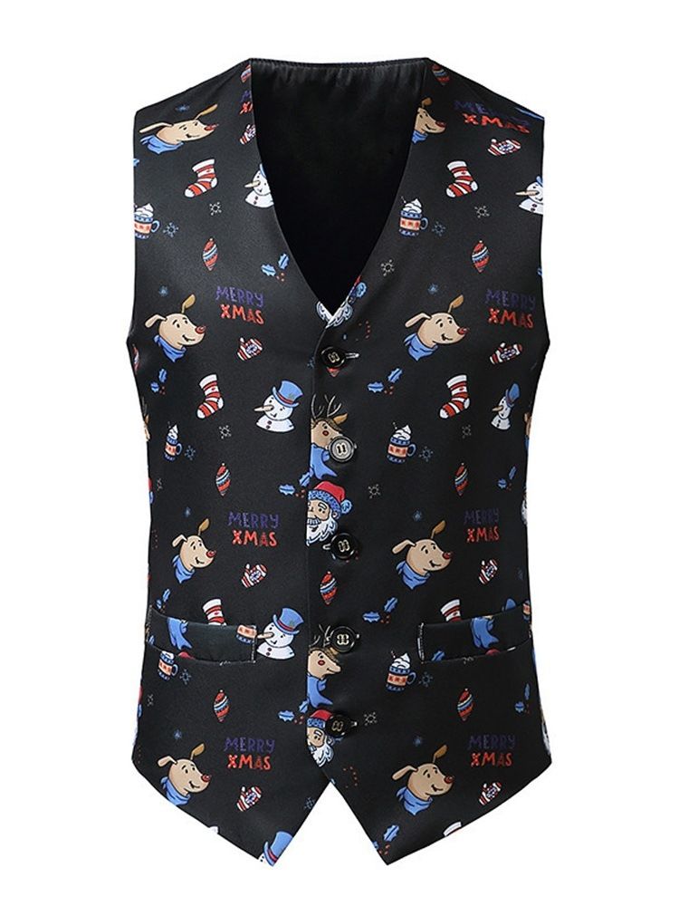 V-Hals Print Tegneserie Høst Single-Breasted Vest