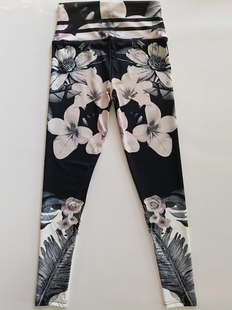 Blomstertrykk Pustende Gym Sport Fitness Yogabukser Tiktok Leggings Med Høy Midje