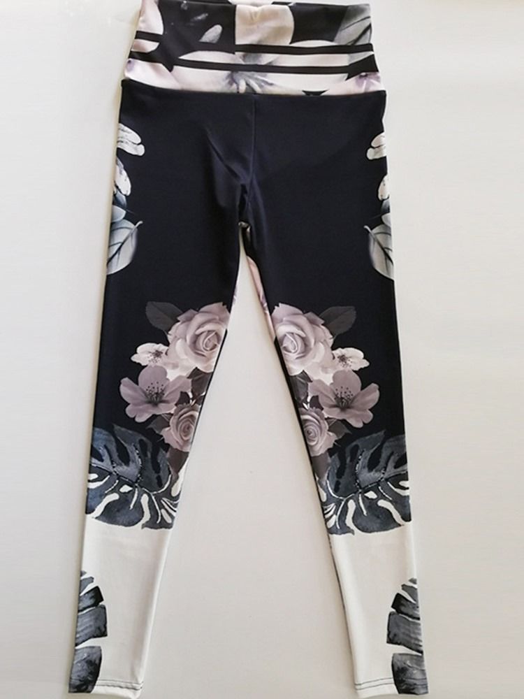 Blomstertrykk Pustende Gym Sport Fitness Yogabukser Tiktok Leggings Med Høy Midje