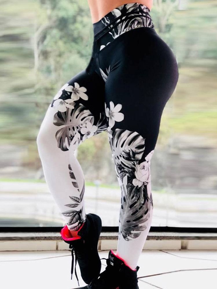 Blomstertrykk Pustende Gym Sport Fitness Yogabukser Tiktok Leggings Med Høy Midje