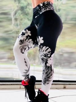 Blomstertrykk Pustende Gym Sport Fitness Yogabukser Tiktok Leggings Med Høy Midje