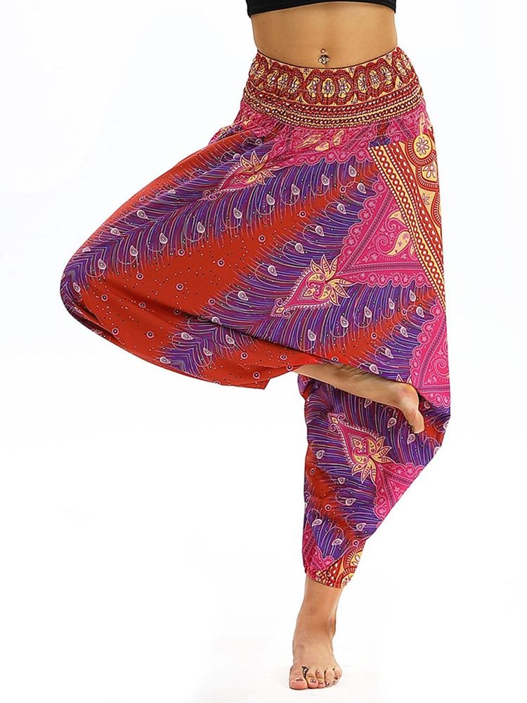 Bohemian Print Elastisk Midje Yoga Harem Bukser