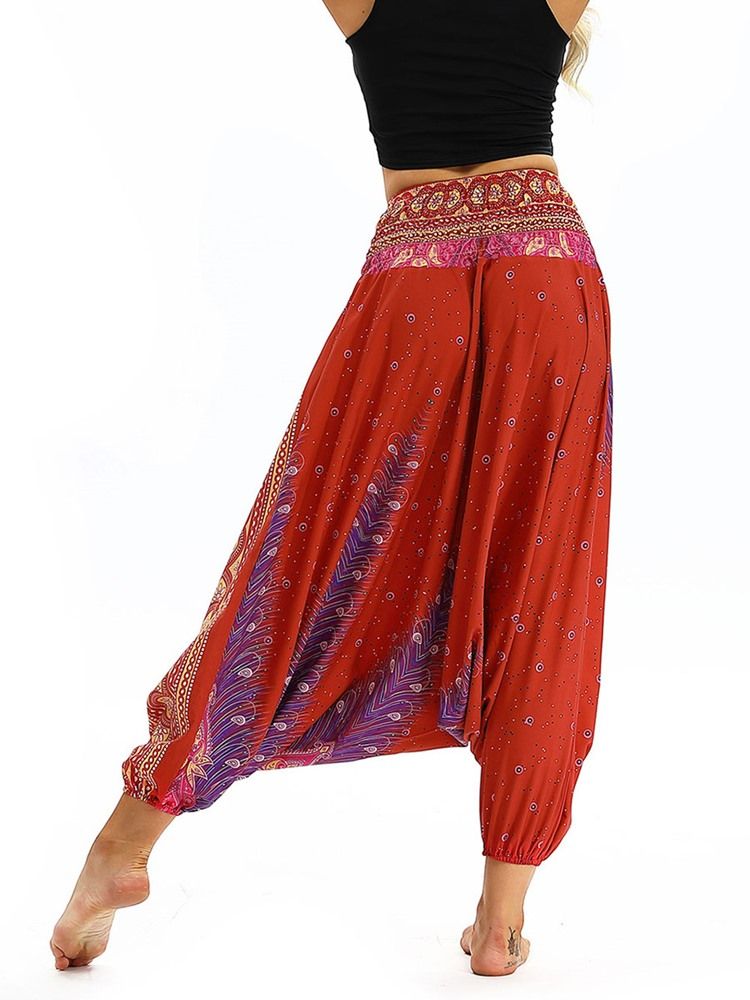 Bohemian Print Elastisk Midje Yoga Harem Bukser